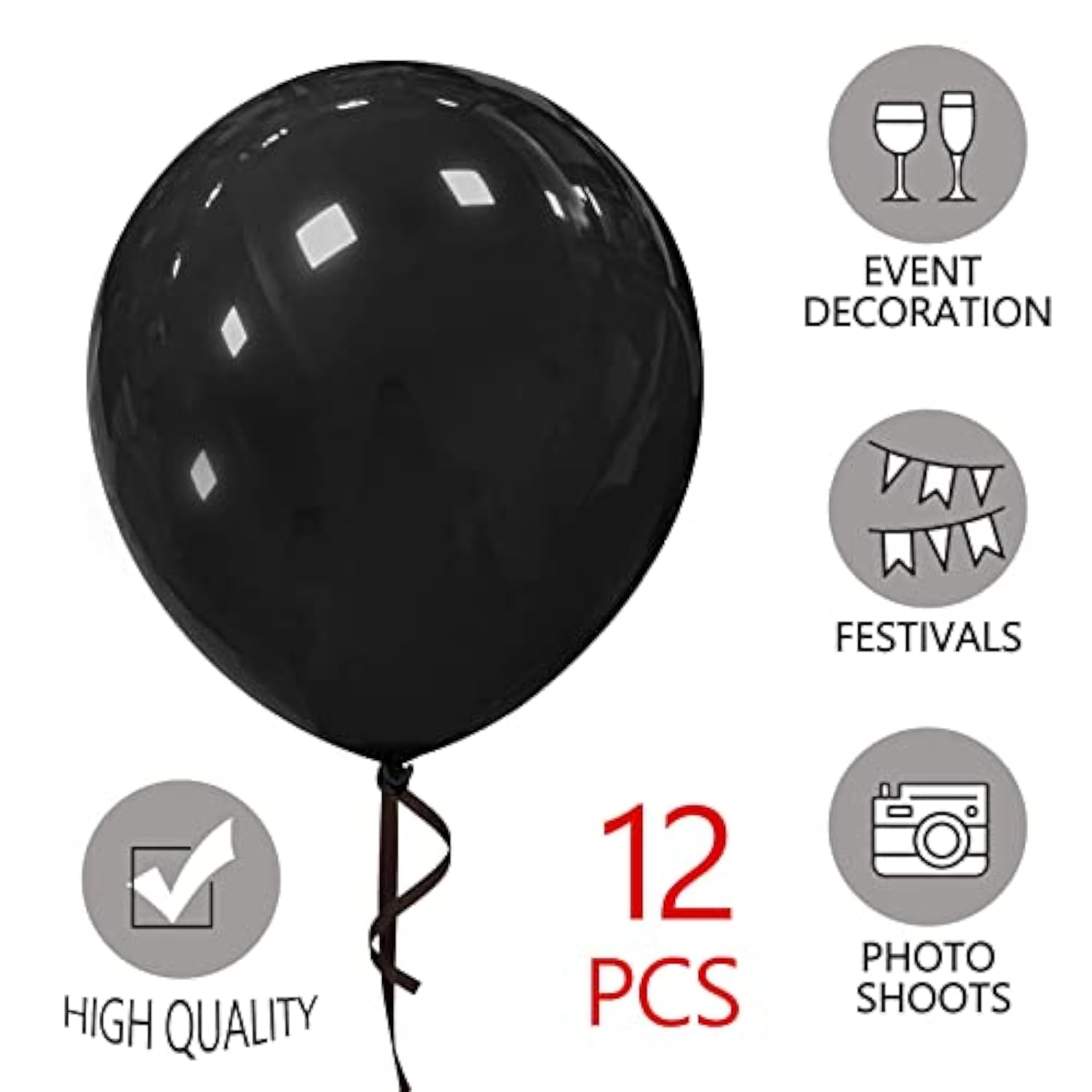 12Pack 18-Inch Black Latex Balloons Large Helium Party Decorations