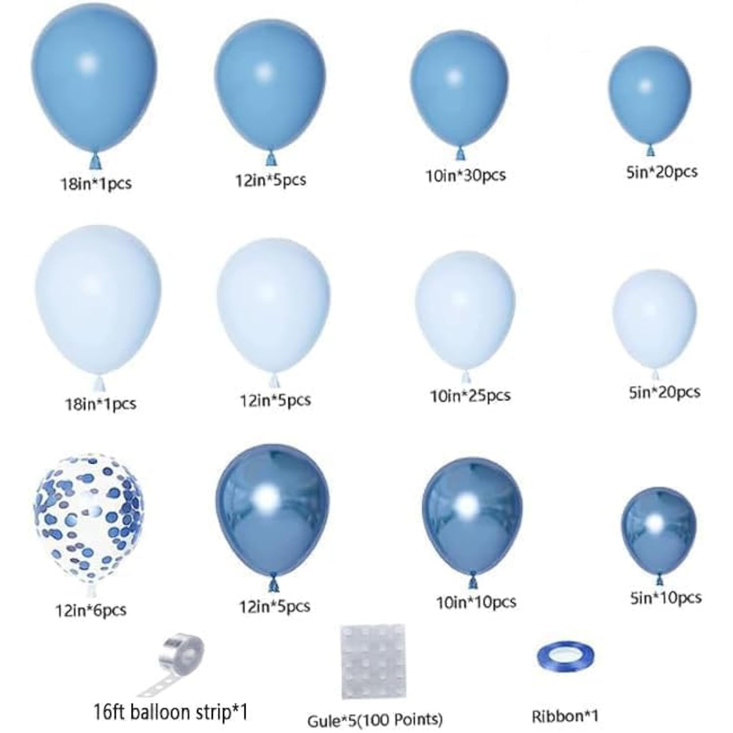 138Pcs Blue Balloon Arch Garland Kit With Different Size Metallic Maca