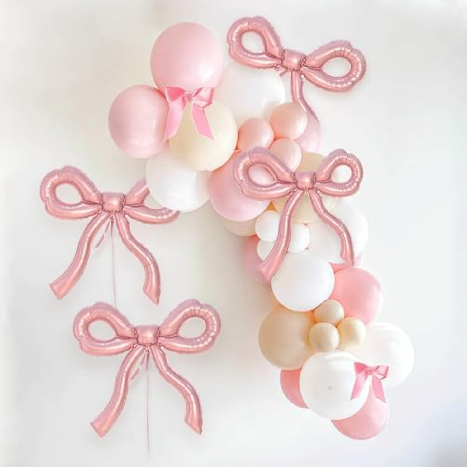 Pink Bow Balloons - Coquette Party Decor - Set of 4