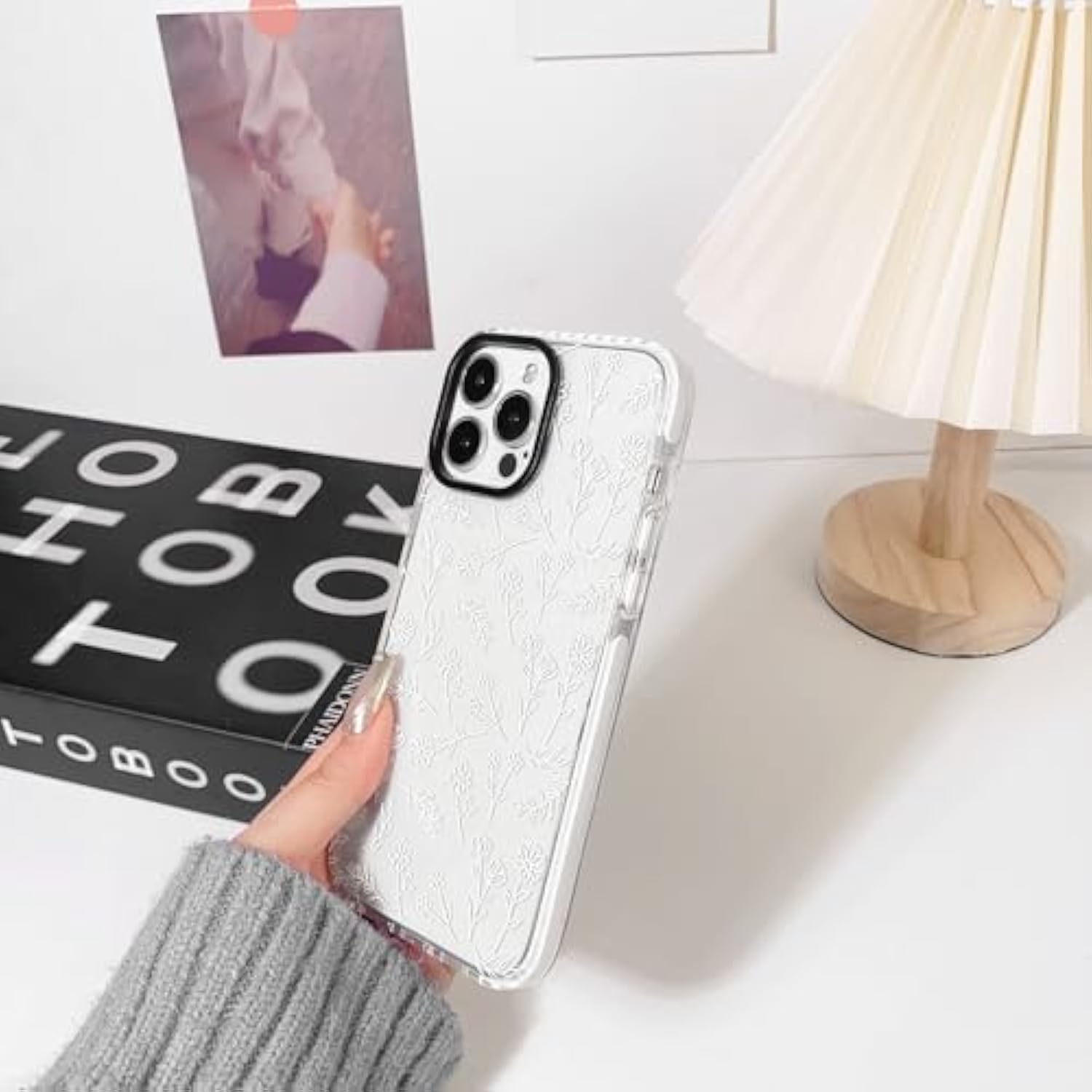 Compatible For Iphone 13 Pro Max Case Cute Flower Floral Clear For Women Girl Ultra Slim Crystal Shockproof Soft Tpu Anti-Yellow Protective Phone Cover - White