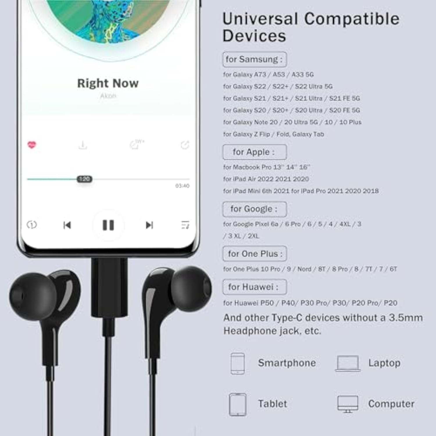 Usb C Headphones For Samsung Galaxy S24 S23 Ultra S25 S22 S21 A55 A54 A35 Iphone 15 Pro Max 16 Ipad Pro Pixel Wired Earbuds Magnetic In-Ear Type C Earphone With Microphone Volume Control Hifi Stereo