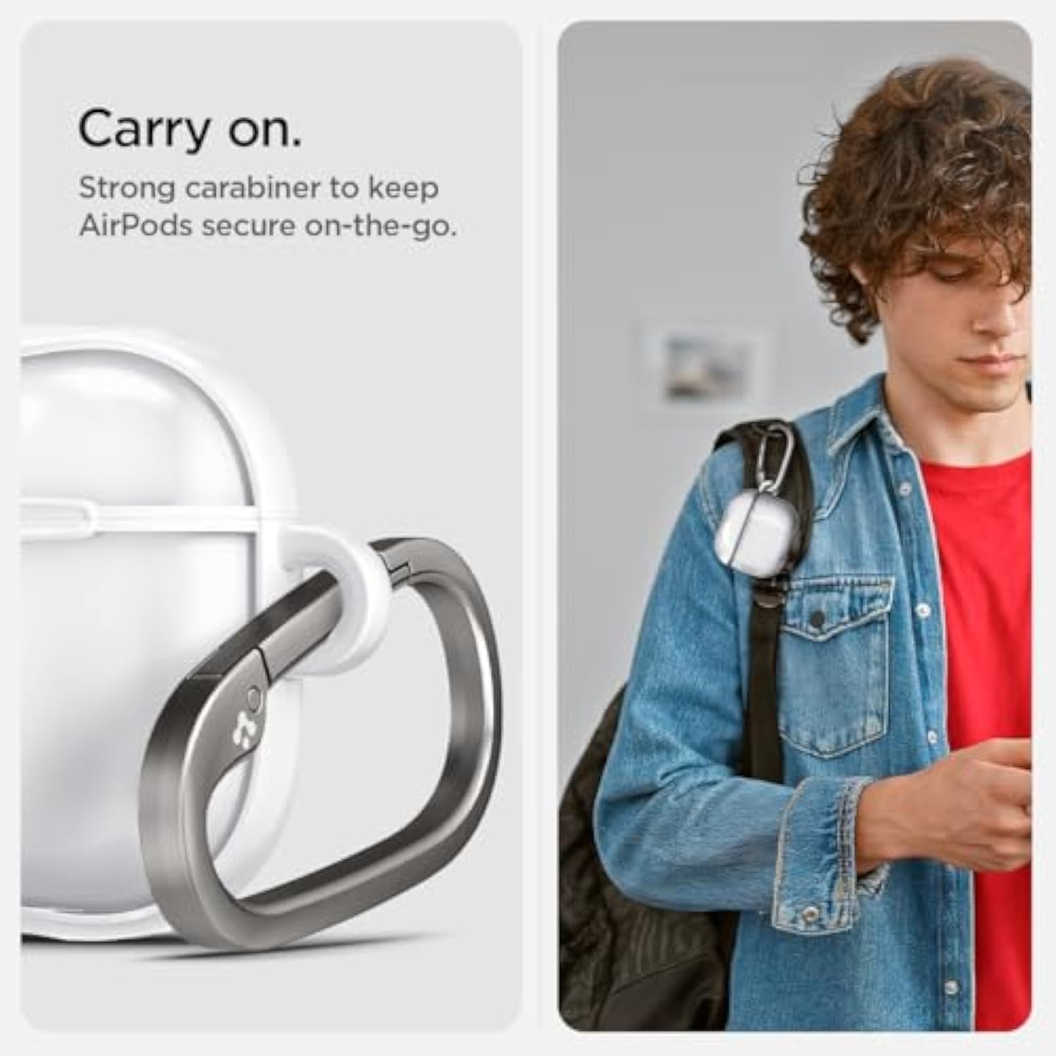 Spigen Ultra Hybrid Designed AirPods 4 Case (2024) Anti-Yellowing Clear Cover with Carabiner Key Chain - Jet White