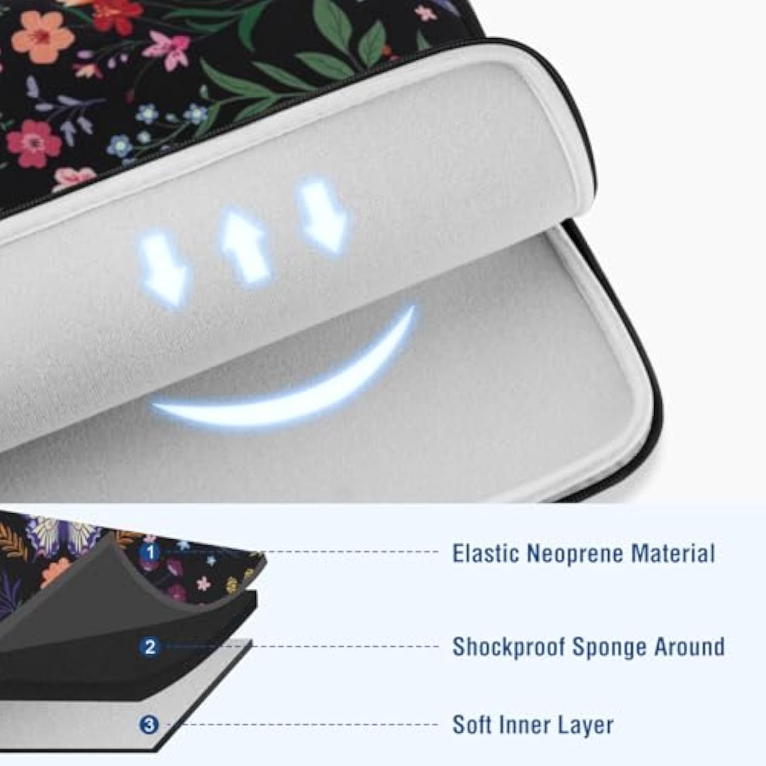 MOSISO Laptop Case 13.3 inch, 13-14 inch Laptop Sleeve Bag Compatible with MacBook Air/Pro 13/Pro 14, HP Dell Acer ASUS Lenovo, Neoprene Hummingbird Plants Flowers Computer Bag with Small Case, Black