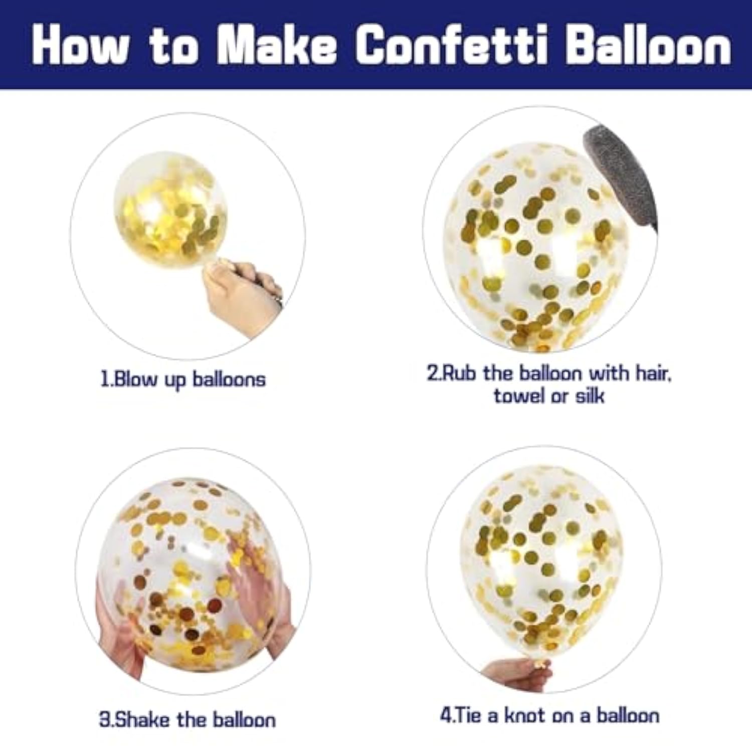 50pcs Navy Blue Gold Confetti Balloons 12in Party Decor with Ribbons