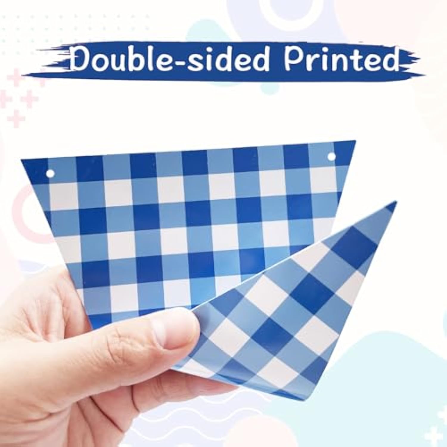 2 Pcs Blue Checkered Flag Banners — Double-Sided Gingham Bunting for BBQ, Picnic, Wedding & Party Décor