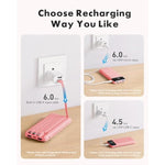 Portable Charger With Built In Cables, Portable Charger With Cords Wires Slim 10000Mah Travel Battery Pack 6 Outputs 3 Inputs 3A Fast Charging Power Bank For Samsung Google Pixel Lg Moto Iphone Ipad