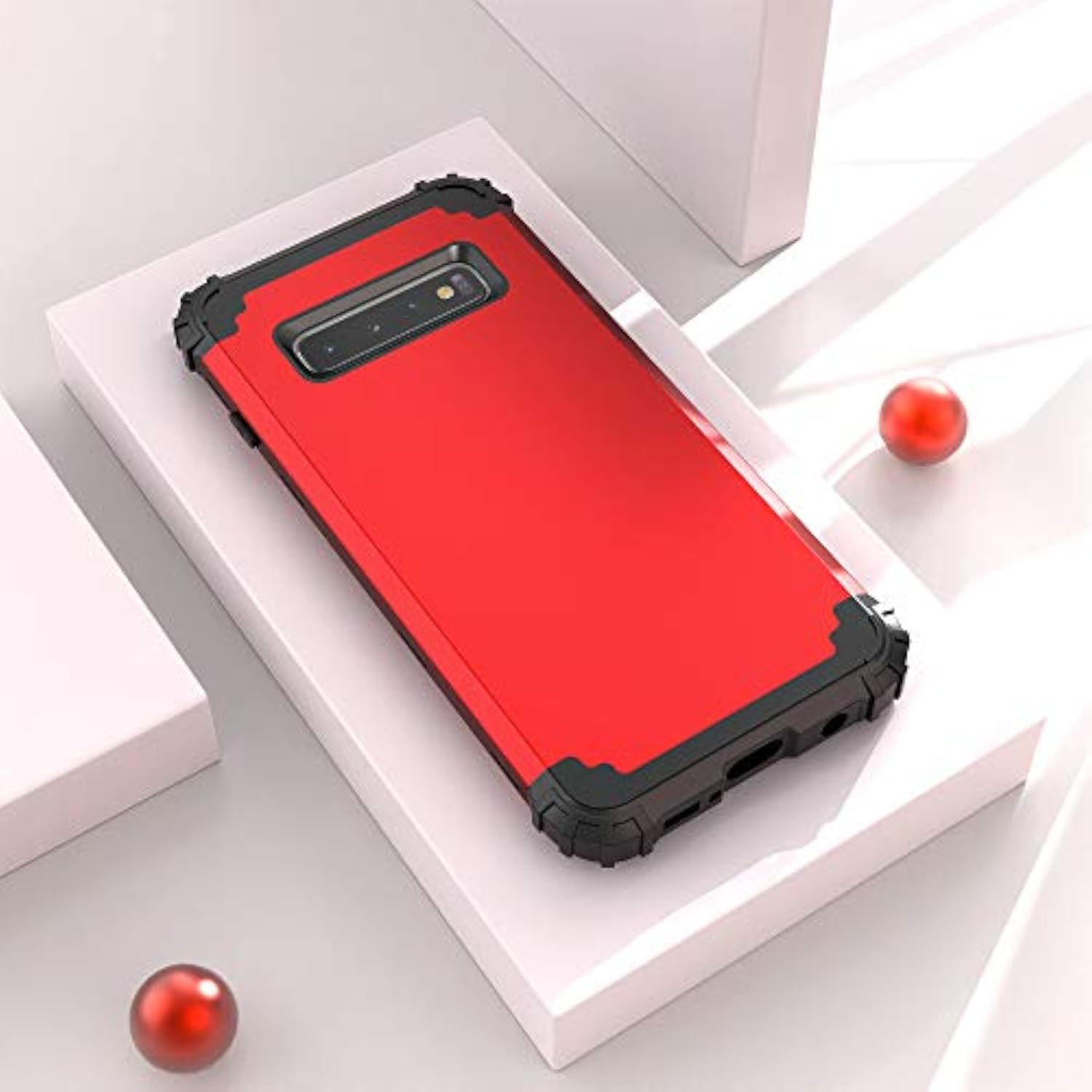 Galaxy S10 Plus 3 in 1 Case Red for Men Women, Shockproof Slim Hybrid Heavy Duty Protection Hard PC Cover Soft Silicone Rugged Bumper Full Body Bumper Cover