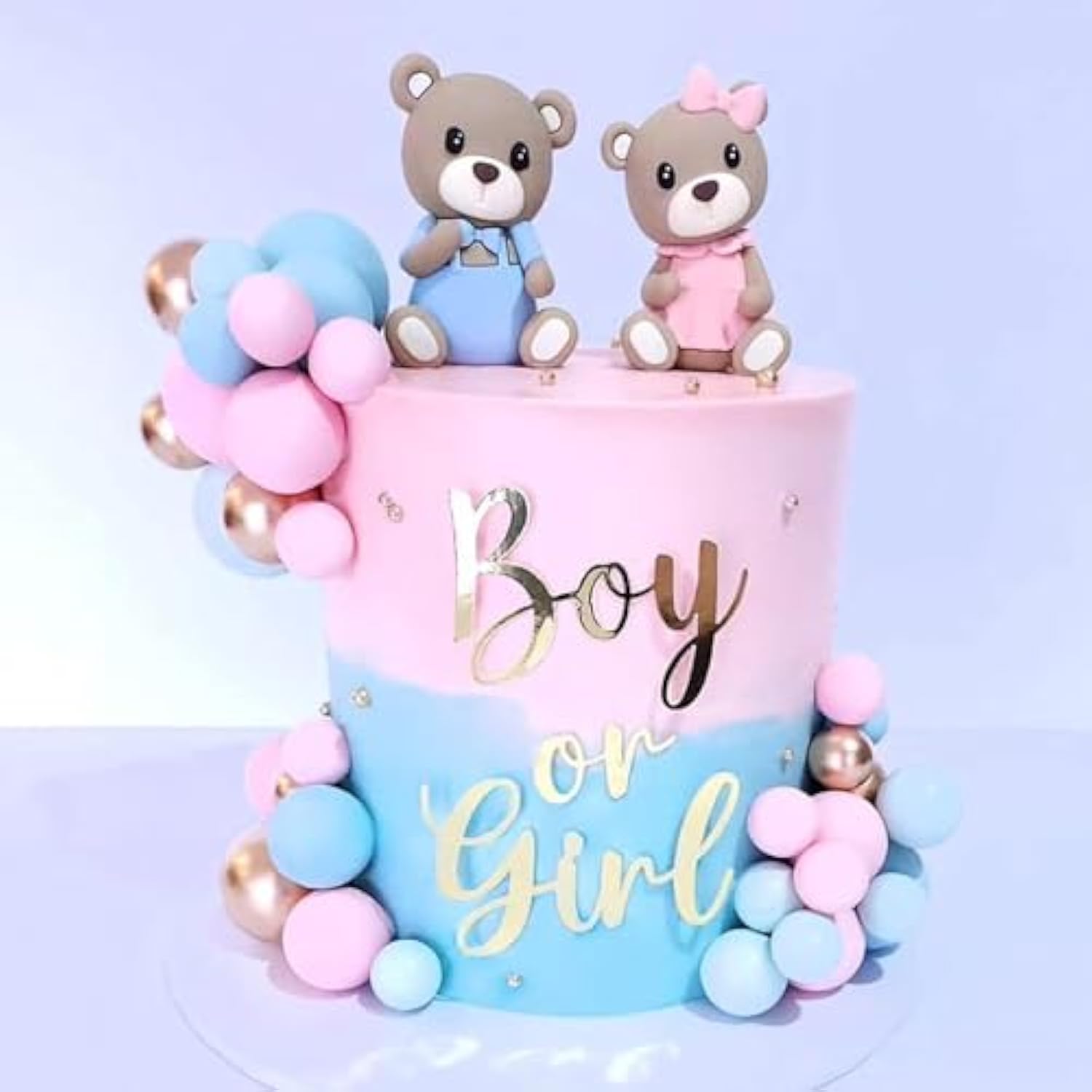 Bear Cake Toppers & Gender Reveal Balls Boy/Girl Shower Party Decorations