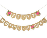 Happy Mother's Day Banner Rose Mothers Day Burlap Hanging Banner Garland Rustic Party Decoration for Mom Mommy Birthday Indoor Outdoor Mantel Fireplace Decor Supplies