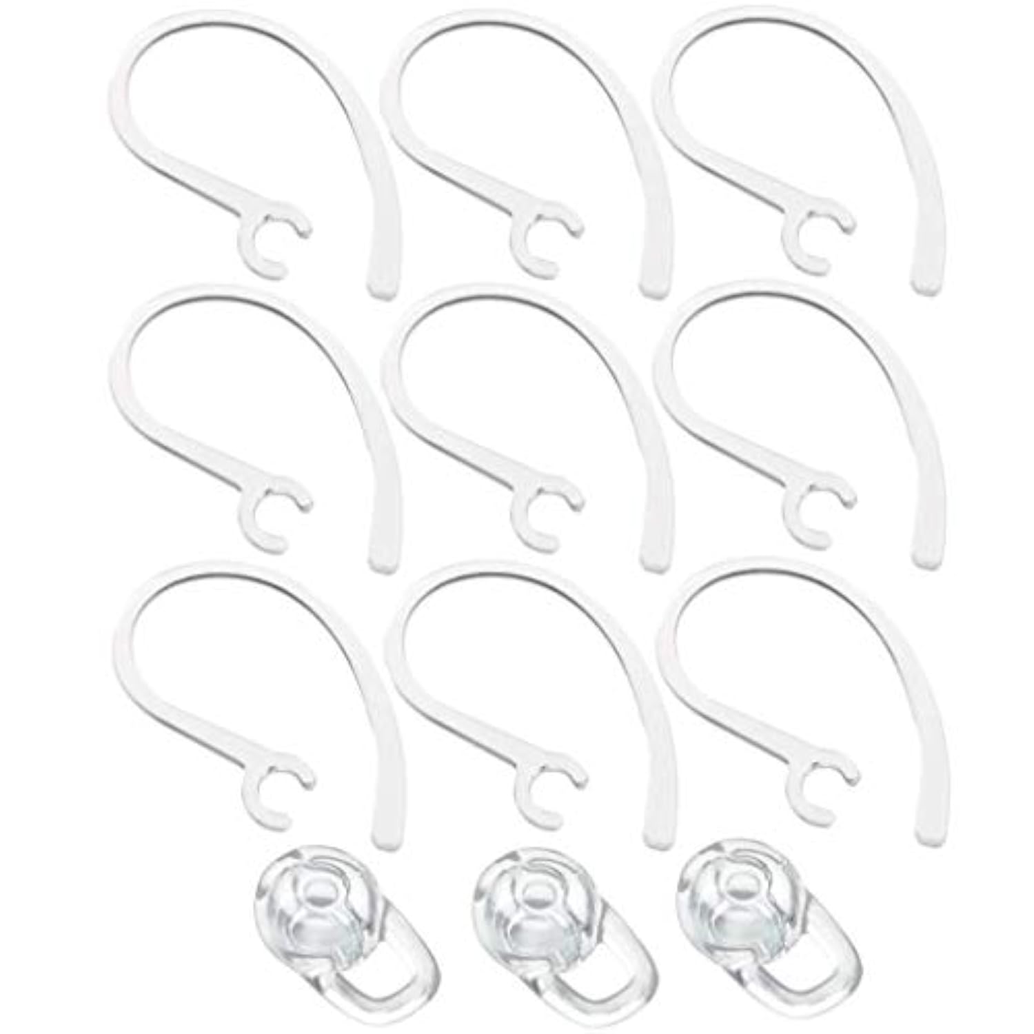 Universal 9 Piece Small Earhooks W/Replacement Earbuds Ear Gels Tips For Voyager Edge Wireless Bluetooth - Clear