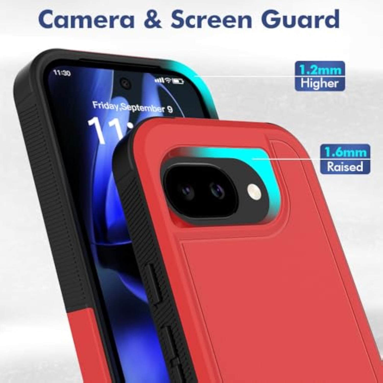 Heavy Duty Rugged Case for Google Pixel 10A with HD Screen Protector, Dual Layer Protective Non-Slip Shockproof Cell Phone Cover, Red
