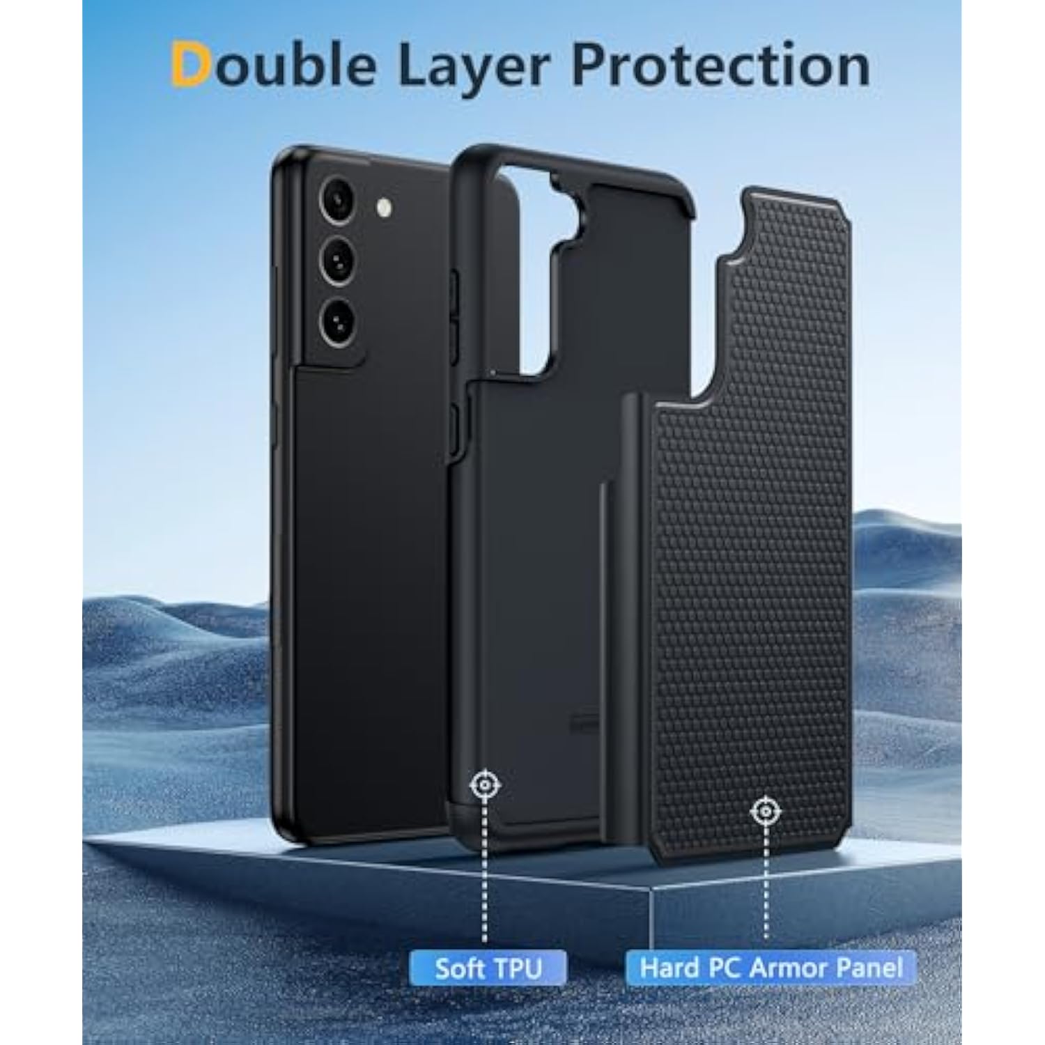 For Galaxy S21 Fe 5G Case: S21 Fe Phone Case Samsung Dual Layer Protective Heavy Duty Cover Shockproof Rugged With Non Slip Textured Back - Military Protection Bumper Tough - 6.4Inch (Black)