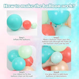 151Pcs Tropical Balloon Arch Kit, Coral Red Teal Pastel Green Blue Pearl Gold Balloons For Tropical Hawaiian Luau Baby Shower Birthday Party Decorations