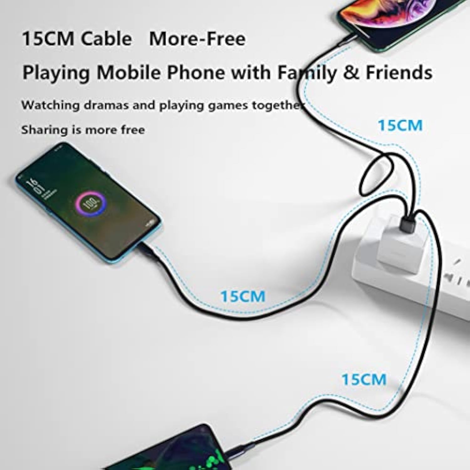 Usb C Splitter Cable,Usb A Male To 3 Type-C Male Charge Cable,3 In 1 Nylon Bra