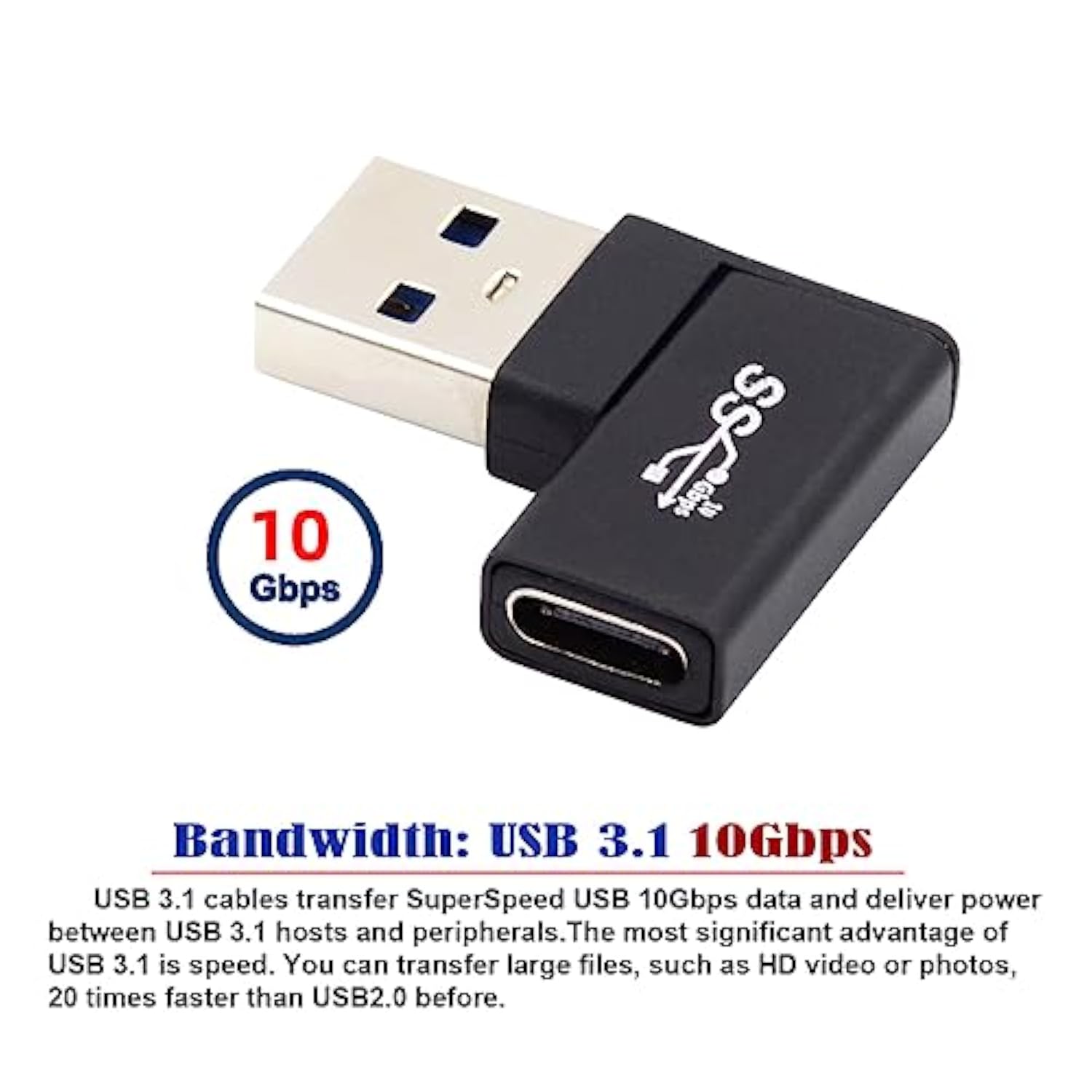 Usb-C Type C Female To Usb 3.0 A Male Data Adapter Flat Horizontal 90 Degree L