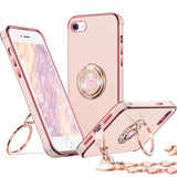 Case For Iphone Se 2022 [3Rd Gen], Se 2020 [2Nd Gen], Iphone 8/7 Phone Case With Double Ring Kickstand, Women Girl Cute Love-Heart Luxury Bling Protective Case For Iphone 7/8/Se, Pink