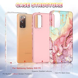 For Galaxy S20 Fe 5G Case, Marble Pattern 3 In 1 Heavy Duty Shockproof Full Body Rugged Hard Pc+Soft Silicone Drop Protective Women Girl Covers For Samsung Galaxy S20 Fe, Rose Gold
