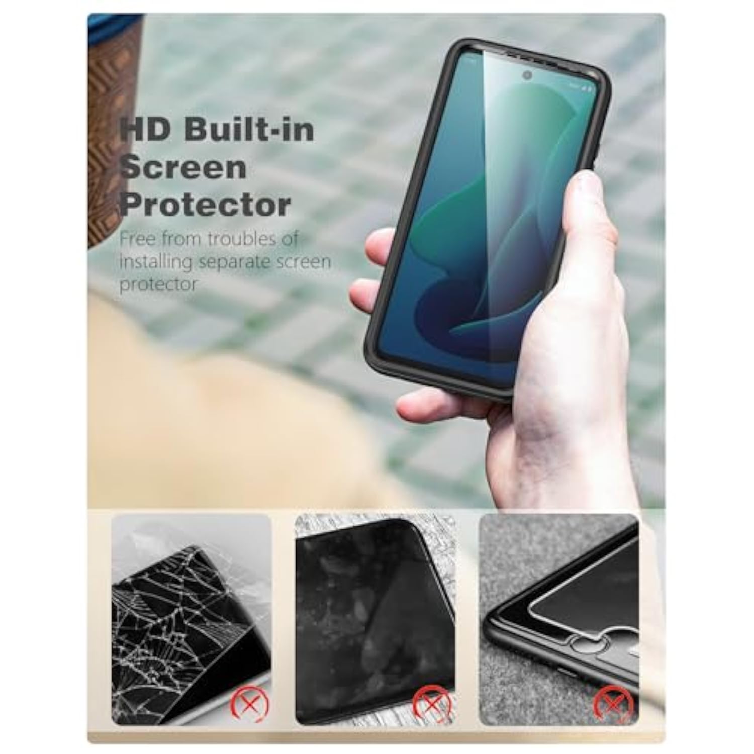 Moto G 5G 2024 Case with Built-In Screen Protector Dual Layer Shockproof Black