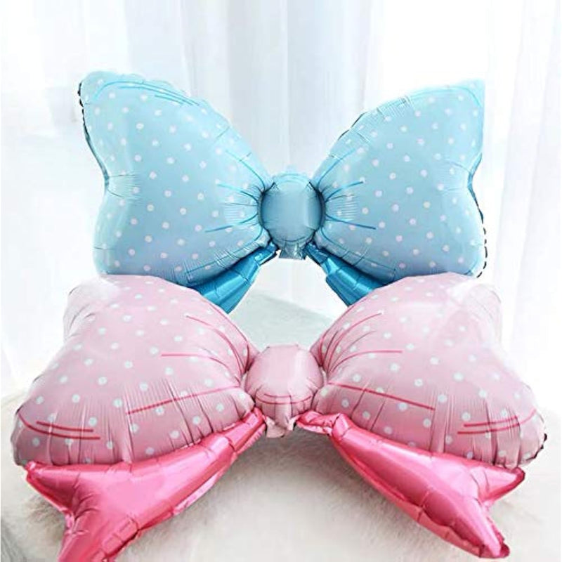 6Pcs Bow Bowtie Foil Balloons, 32Inch Jumbo Pink Blue Bow Mylar Balloo