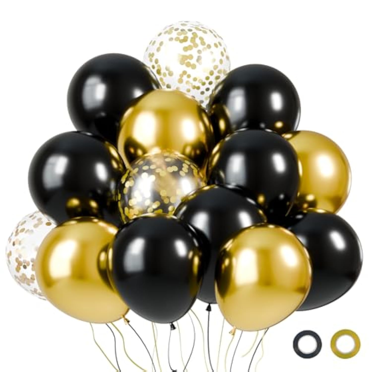 60 Pack Black Gold Latex Balloons 12 Inch Metallic Confetti Party Decorations