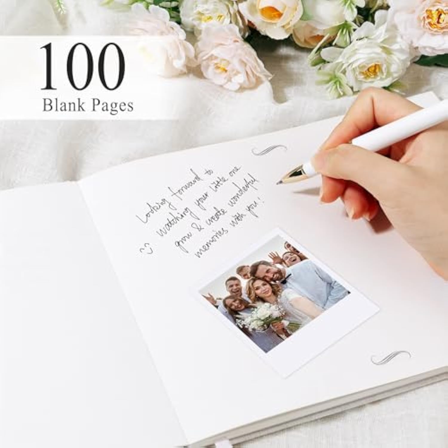 Wedding Guest Book - Polaroid Guest Book Weddings Reception, Linen Cover 7" X 9" Guest Book For Baby Shower, Birthdays And Special Events, 100 Blank Pages For Wedding Sign In And Photos, Beige