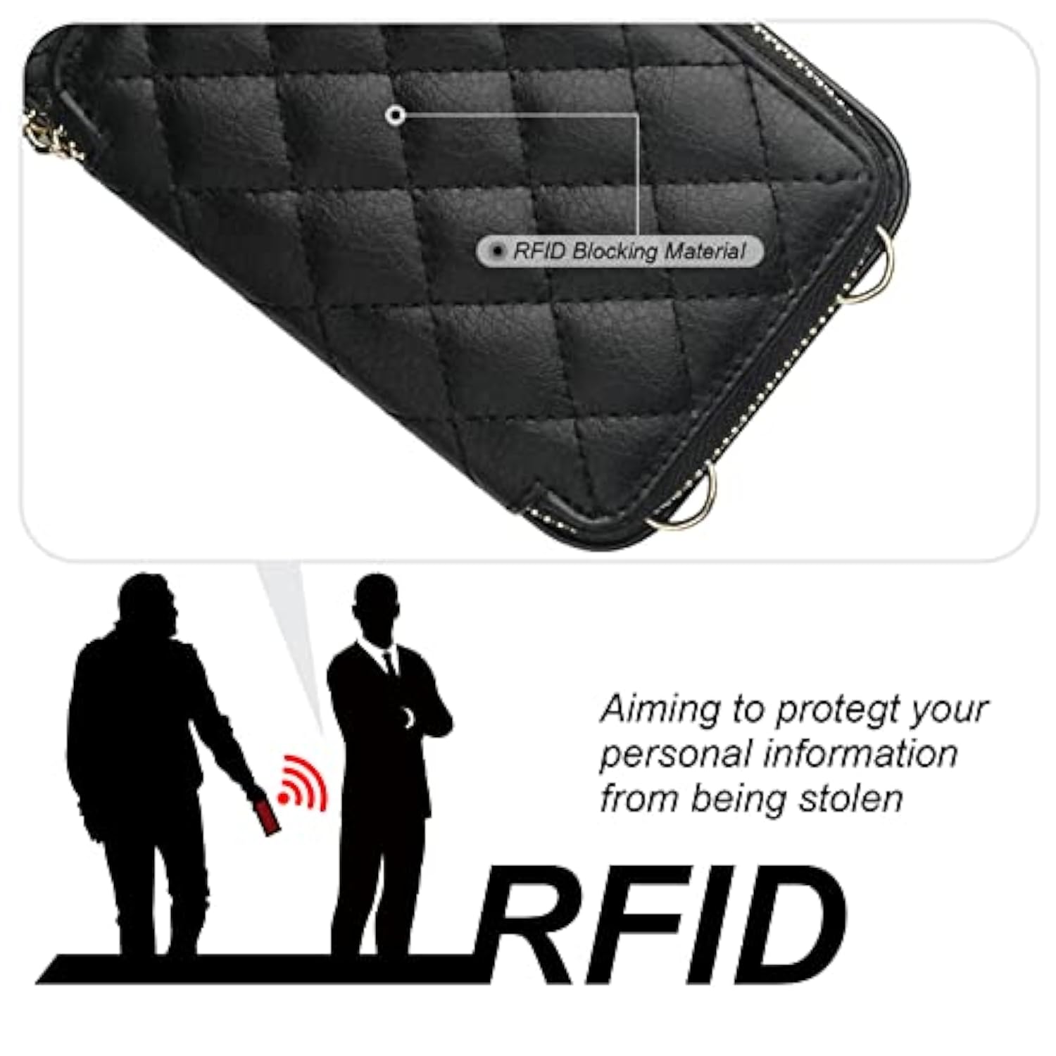 Crossbody Wallet Case For Iphone 13 Pro, Rfid Blocking Pu Leather Zipper Handbag Purse Flip Cover, Kickstand Folio Case With Card Slots Holder Wrist Strap Lanyard 5G 6.1 Inch (Black)