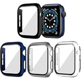 4 Pack Hard Pc Case Compatible With Apple Watch Series 9/8/7 45Mm, Case With Tempered Glass Screen Protector Bubble-Free Cover For Iwatch 9/8/7 Accessories, (Black+Blue+Silver+Clear, 45Mm)