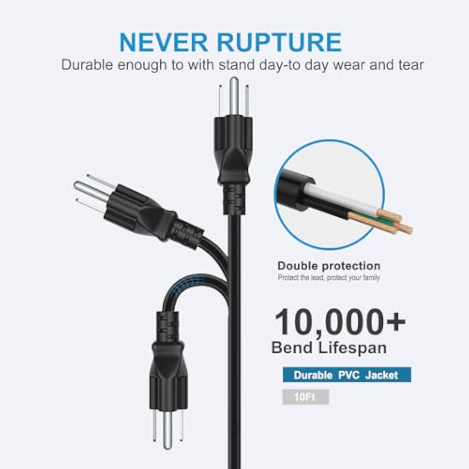 6.6Ft Universal 3 Prong Power Cord Cable For Lg Tv 32" 39" 40" 42" 44" 47" 49" 50" 55" 60" 65" Inch Smart Led Lcd Hd Tv Replacement C5 Replacement Power Cord