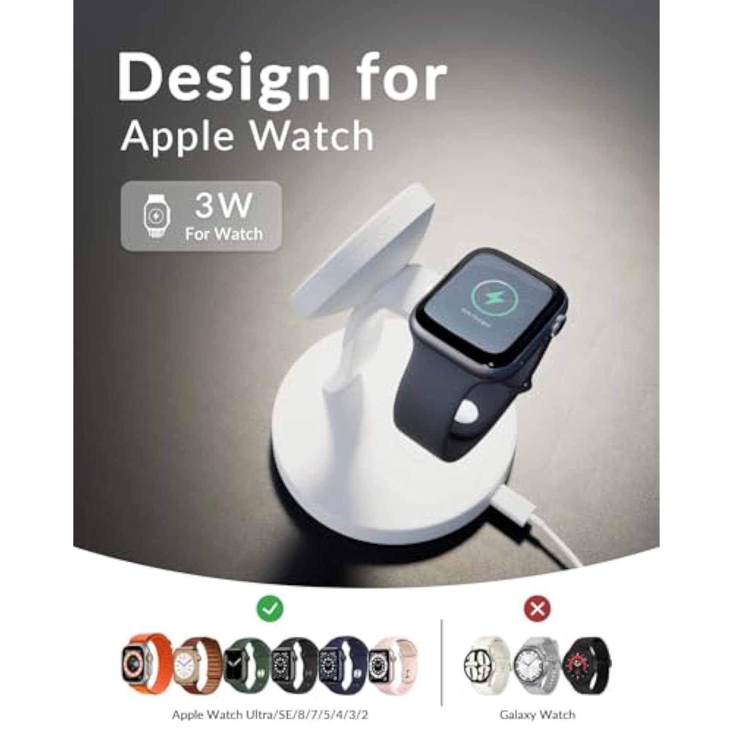 3 In 1 Wireless Charger For Magsafe, Wireless Charging Station, Compatible With Iphone 15/14/13/12, Apple Watch, Airpods Pro/3/2 (Cable And Adapter Included) White