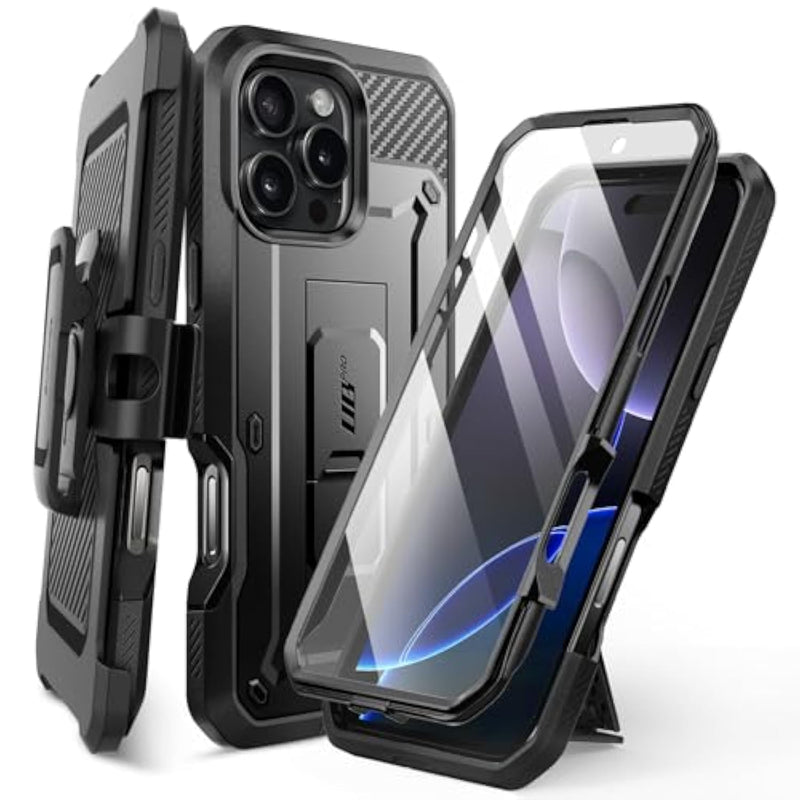 SUPCASE for iPhone 16 Pro Max Case with Screen Protector (Unicorn Beetle Pro), [Built-in Stand & Belt-Clip] [Military-Grade Protection] Full Body Heavy Duty Phone Case for iPhone 16 Pro Max, Black
