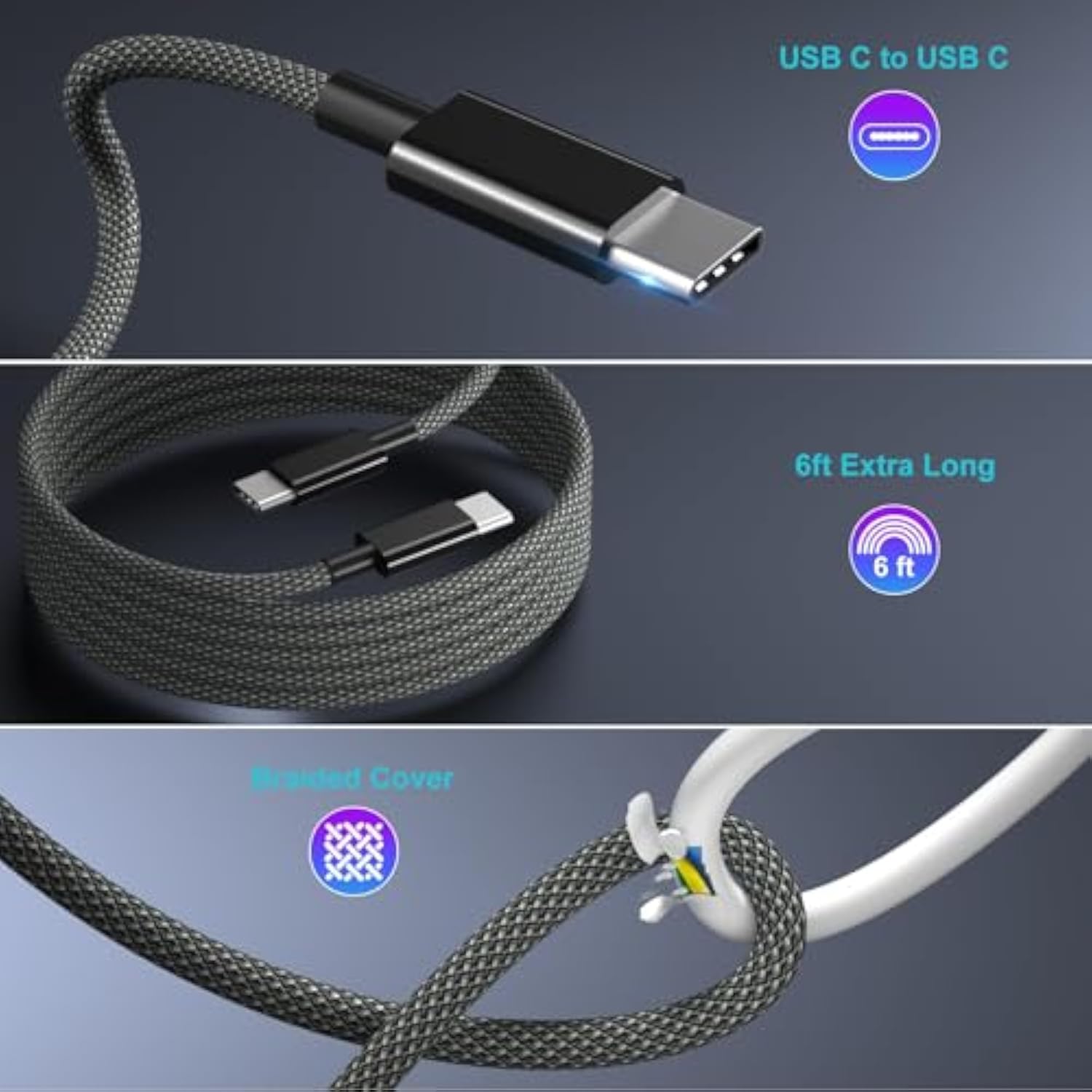 Car Charger Fast Charging Type C, 25W Usb C Wall Charger Adapter For Samsung Galaxy S25 Ultra S24 S23 Fe A16 A06 A54 A53 A15 Android, 2X Braided Usb C Cable 6Ft