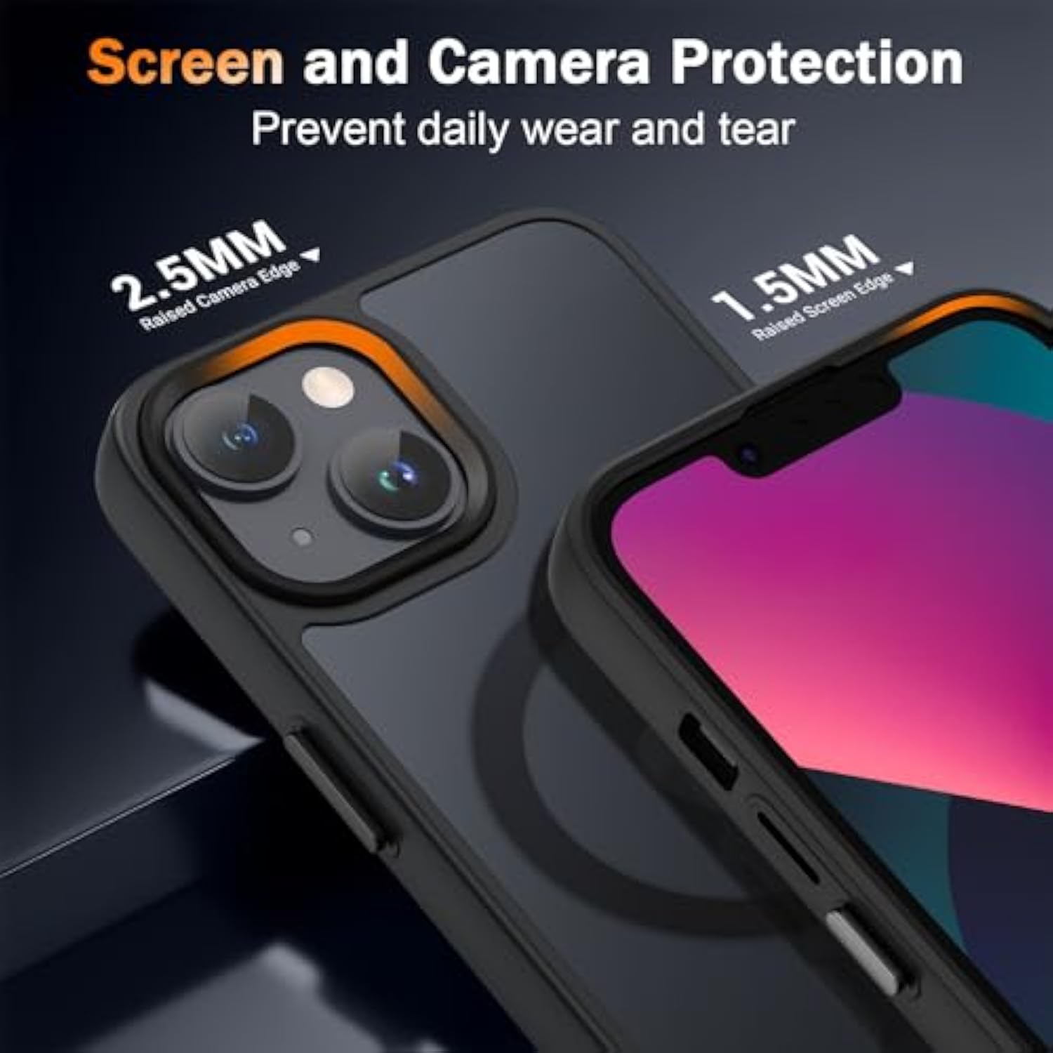 iPhone 14/13 Magnetic Matte Case with Screen Protector Shockproof Black