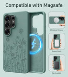 for  Galaxy S26 Ultra Case Compatible with MagSafe, Engraved Floral Liquid Silicone Design Thin Slim Grip Soft Shock Proof Phone Case for