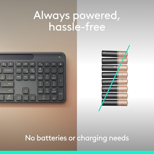 Signature Slim Solar+ Wireless Bluetooth Keyboard K980 For Business, Quiet Typing, Secure Receiver, Windows, Mac - Graphite