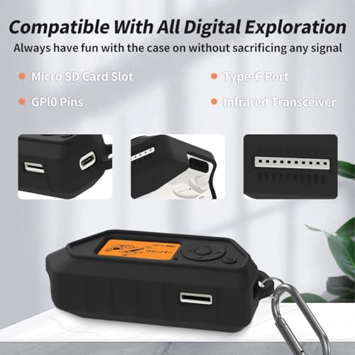 for Flipper Zero Case Cover, Soft Silicone Protective Case Only Compatible with Flipper Zero Device with Carabiner Accessories Set(Black)
