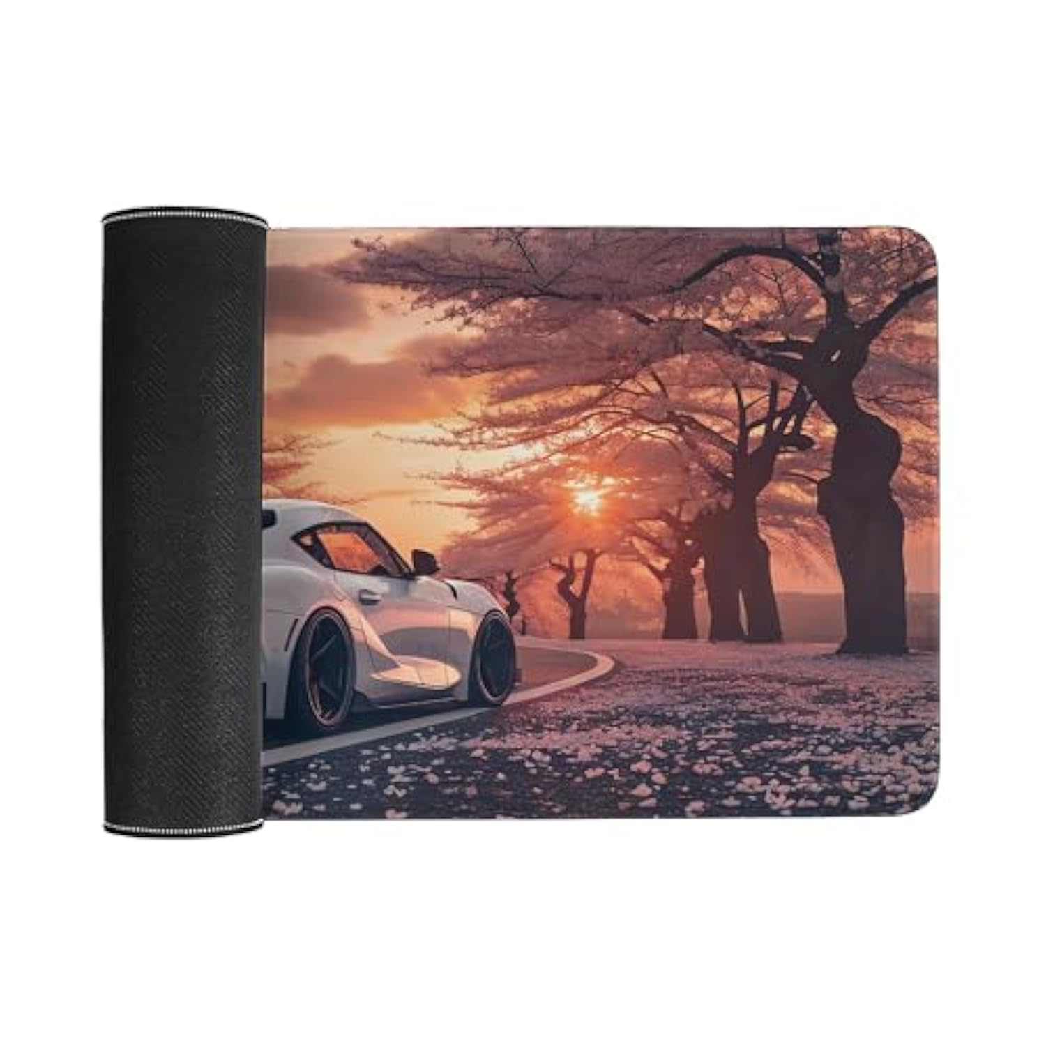 Car Mouse Pad With Stitched Edges, Cherry Blossoms Jdm Desk Mat Cool Sunset Desk Pad Computer Accessories Gaming Office Decor Keyboard Pads For Desk Rubber 30X60Cm
