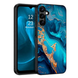 Glow in the Dark Hybrid Hard PC Soft TPU Bumper Drop Protective Case for Samsung Galaxy A15 5G, Blue Marble/Gold