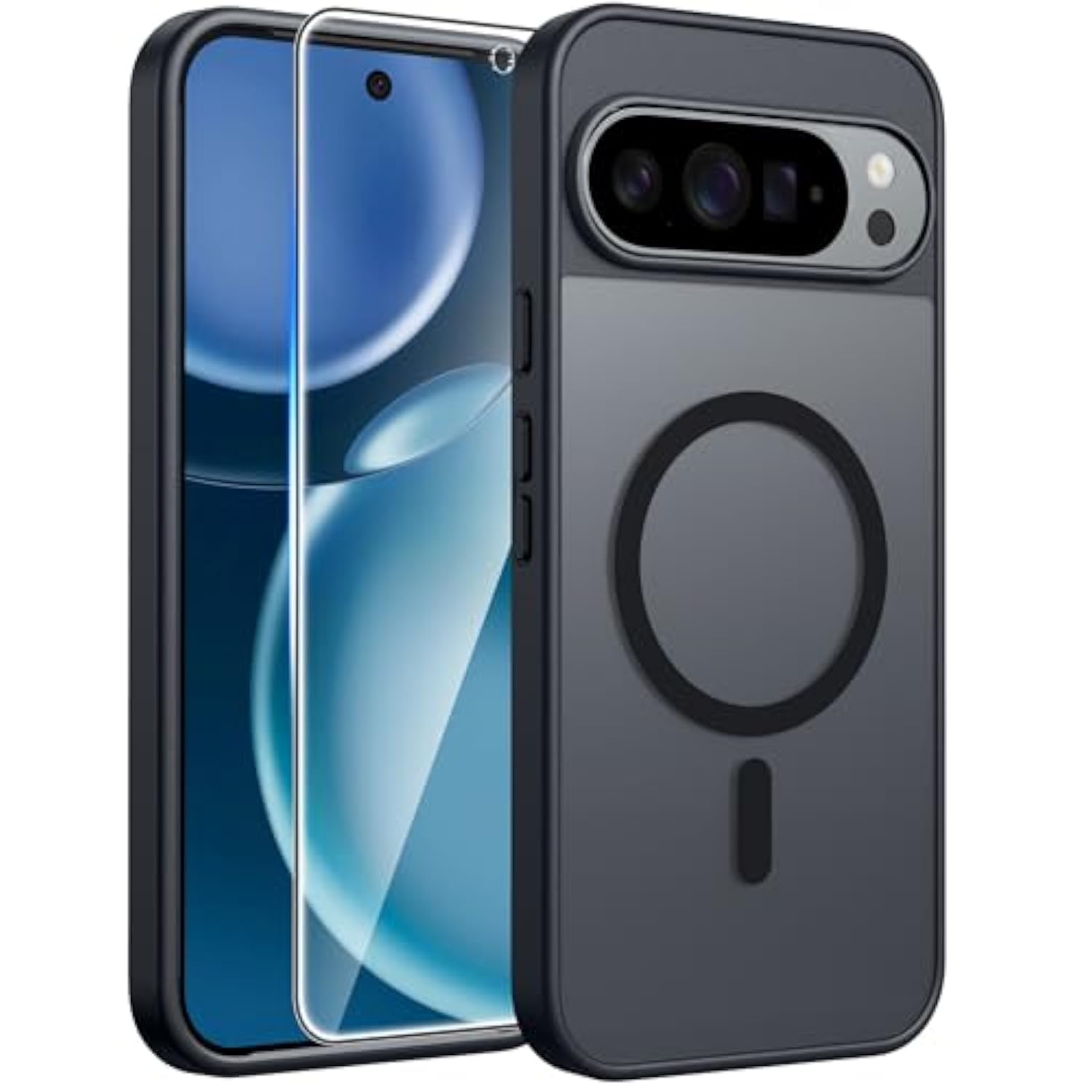 For Google Pixel 9-Pro-Xl Case: Magnetic Translucent Matte Shockproof Slim Cell Phone Cover - Grade Drop Proof Hard Back Anti-Fingerprint Protective Case (6.8 Inch/Black)