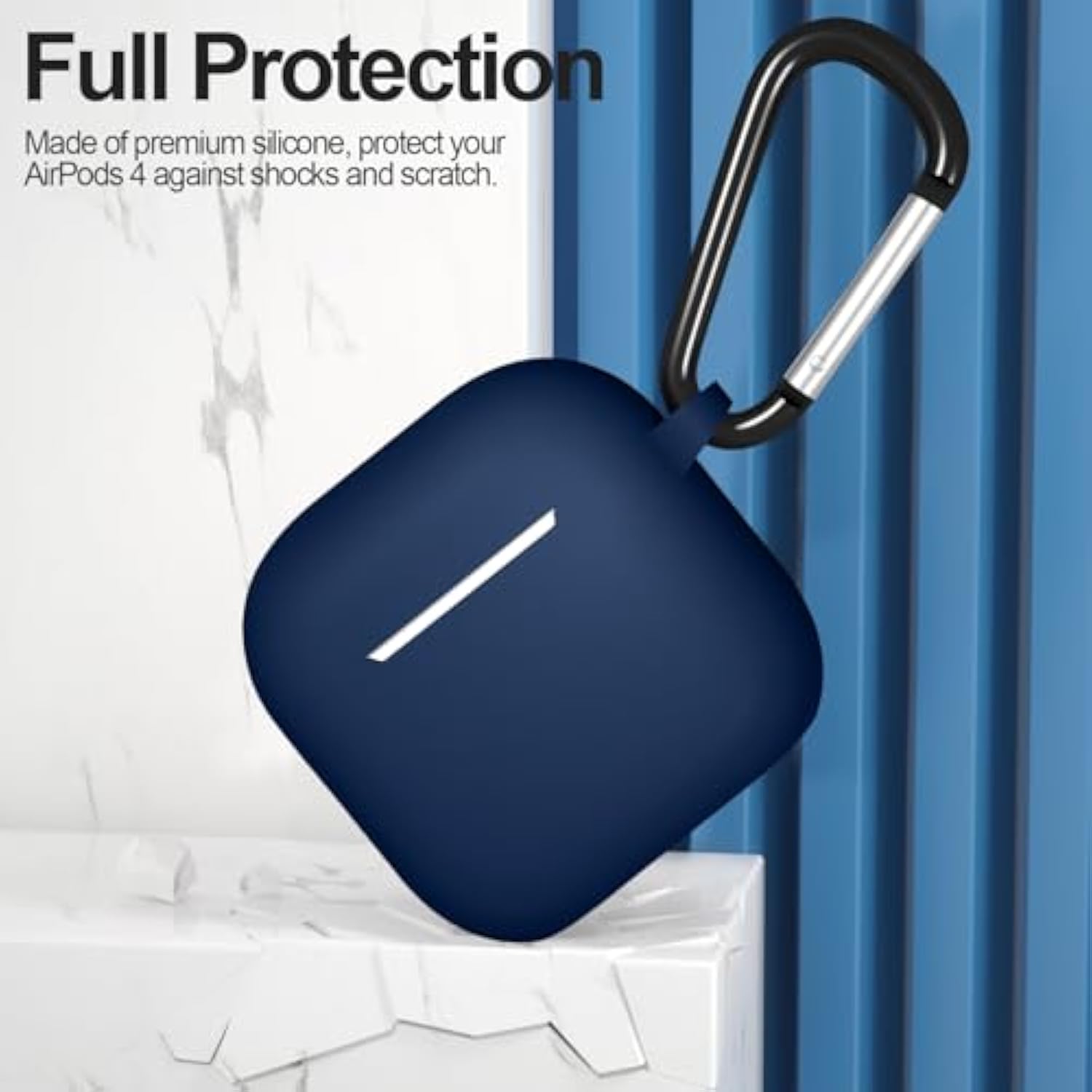 Compatible With Airpods 4 Case Cover, Protective Silicone Skin Accessories With Keychain For Women Men For Apple Airpods 4Th Generation Case(2024), Front Led Visible?Midnight Blue