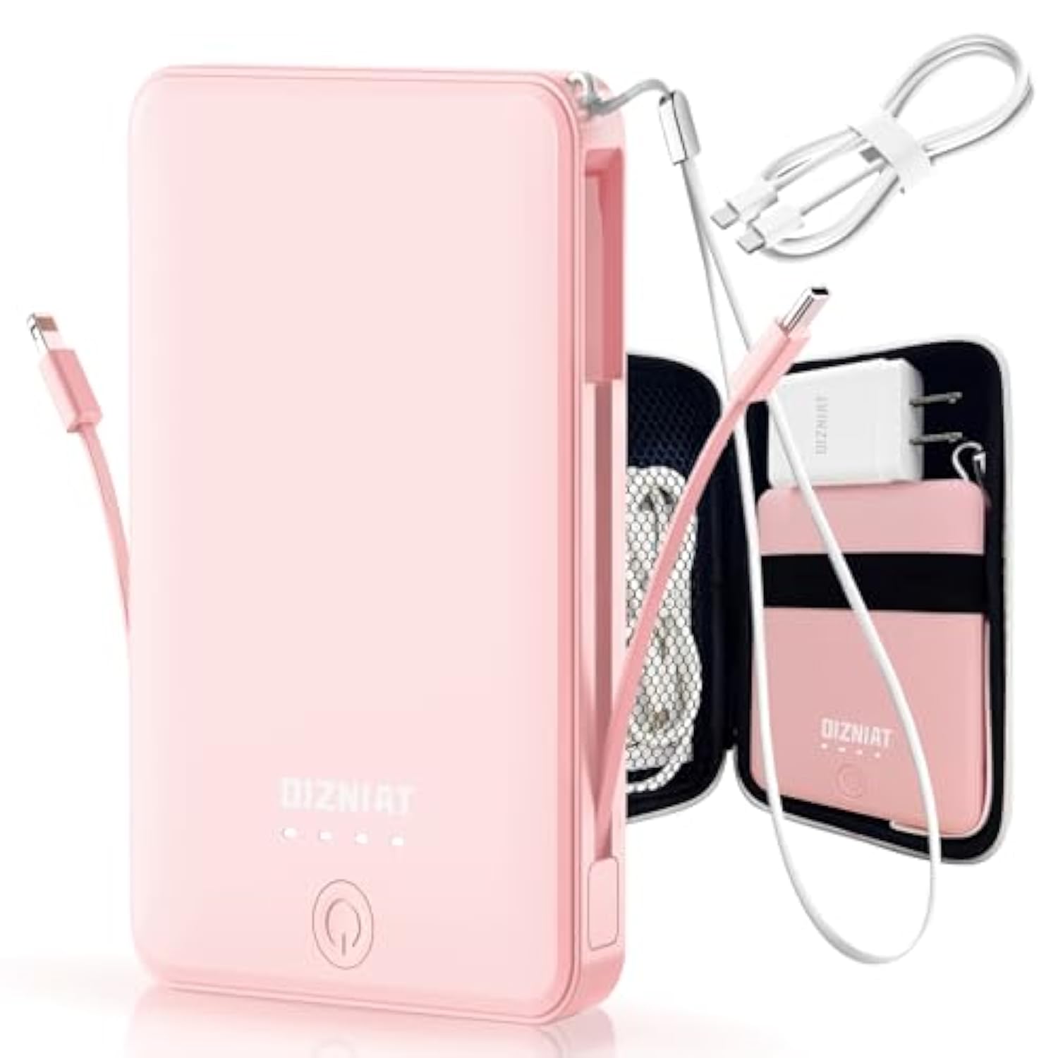 Slim Portabel Charger,10000Mah Power Bank Battery Pack Fast Charging With Built In Usb C And ?Type C Fast Charger, Tsa Approved Power Bank For Iphone 17/11/12/13/14/15/16 Android Samsung - Pink