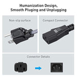 Power Cord, 3 Prong Ac Power Cable 3.3Ft/1M Nylon Braided Replacement 3 Pin Power Cord Ul Certified For Computer, Tv, Monitor, Printer, Pc, Projector, Power Supply Cable