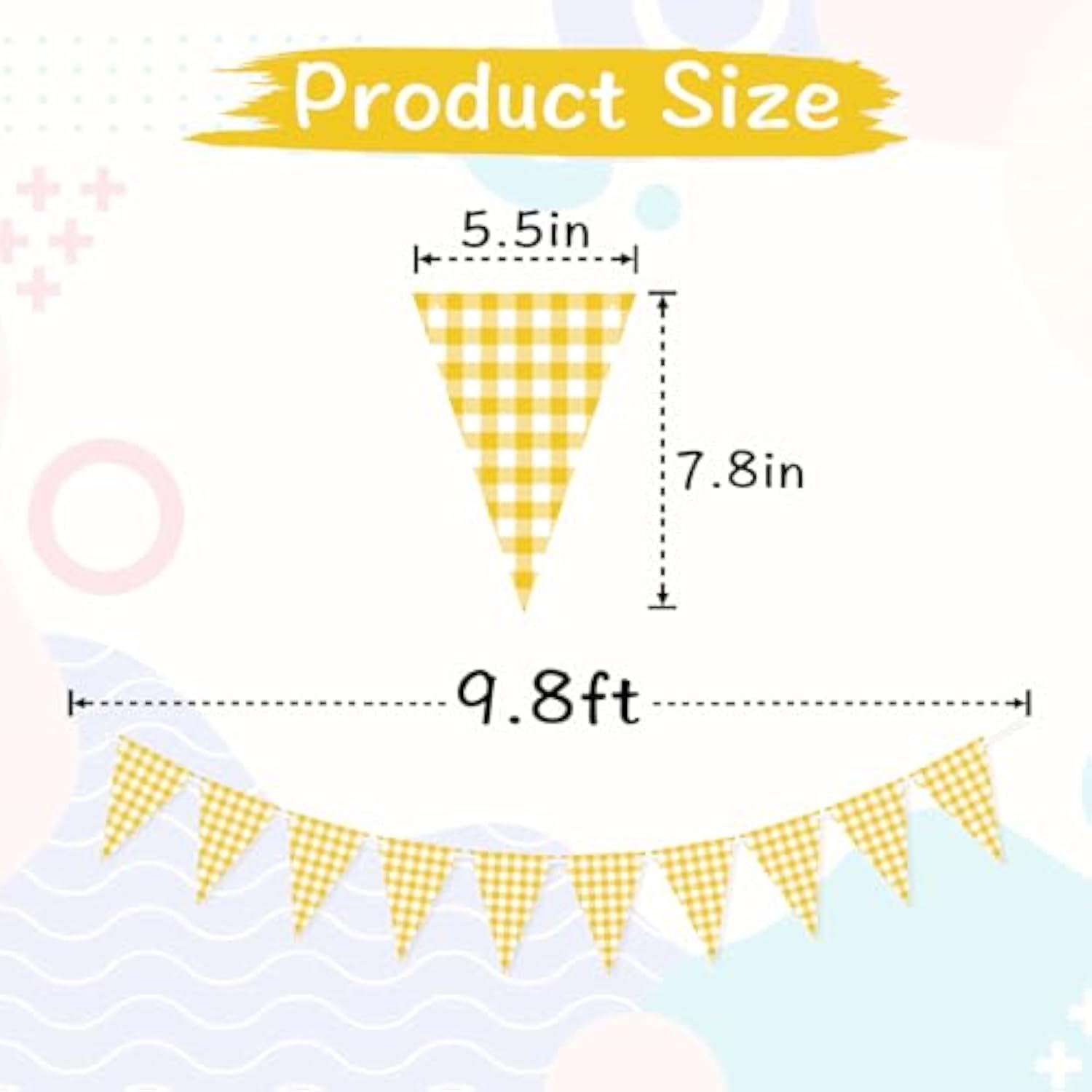 Yellow Gingham Banner For Picnic, Bbq Themed Party Decorations, Yellow And White Checkered Bunting Flag Garland For Lemon Wedding Baby Shower Birthday Party Supplies