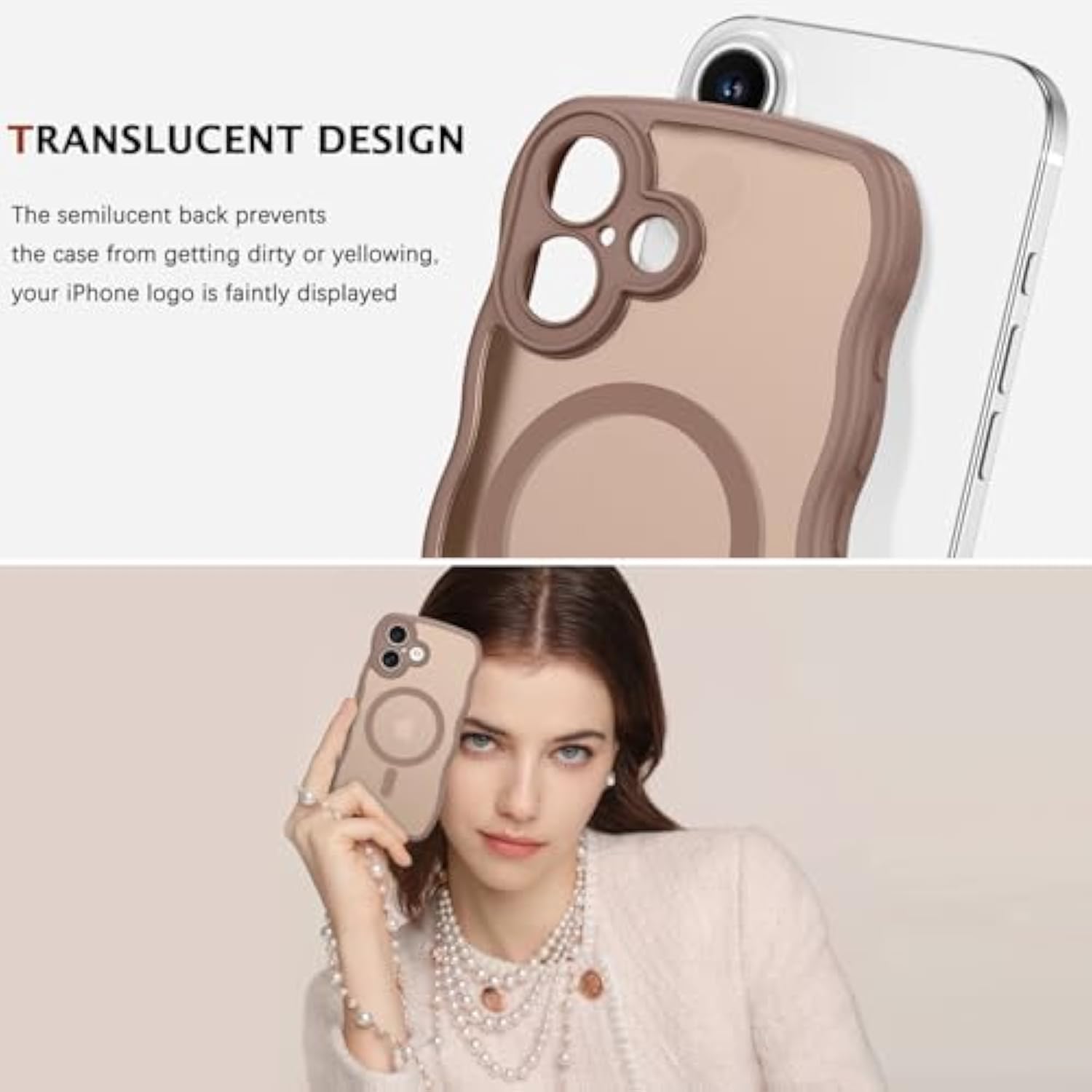 For Iphone 16 Plus Case, Compatible With Magsafe Wave Frame Design Translucent Matte Back Silicone Bumper Protective Magnetic Phone Case Iphone 16 Plus For Women Girls, Brown