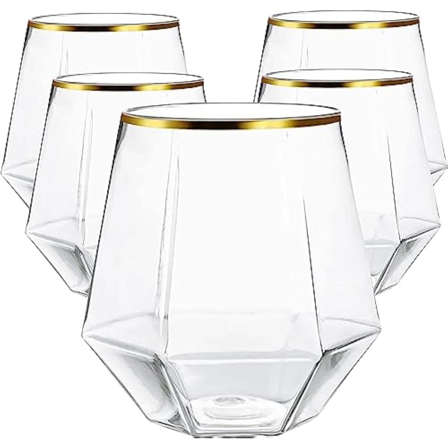 40 Count Diamond Unbreakable Stemless Plastic Wine Champagne Whiskey Glasses Elegant Durable Disposable Indoor Outdoor Ideal For Home, Office, Bars, Wedding, 12 Ounce Cups Gold Rim (Gold)