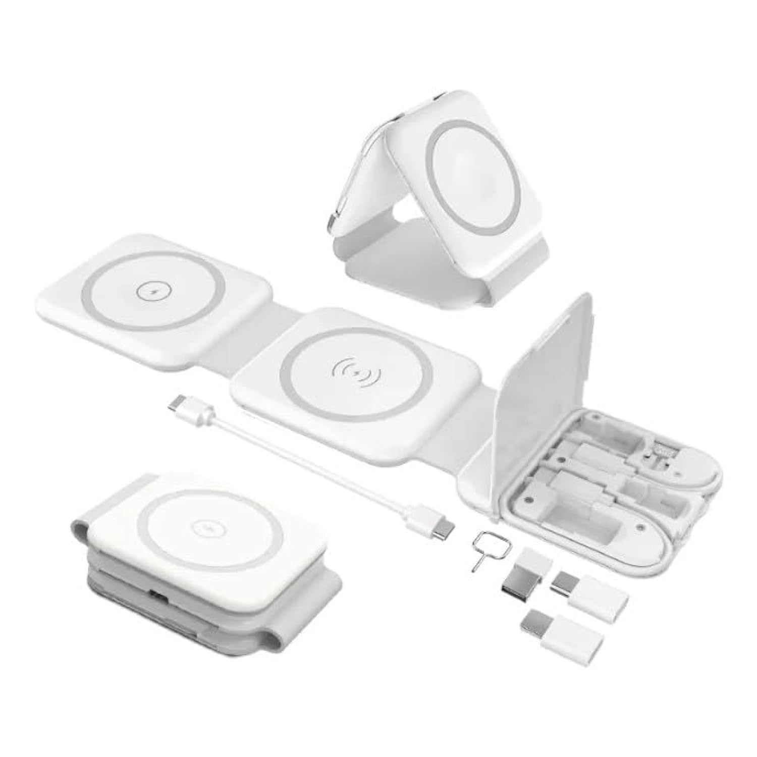 2 In 1 Foldable Magnetic Wireless Charger - Travel Size Charging Pad For Iphone 16 15 14 13 12 Pro Max Plus Watch & Wireless Ear Buds Including Multi Usb Travelling Adapter