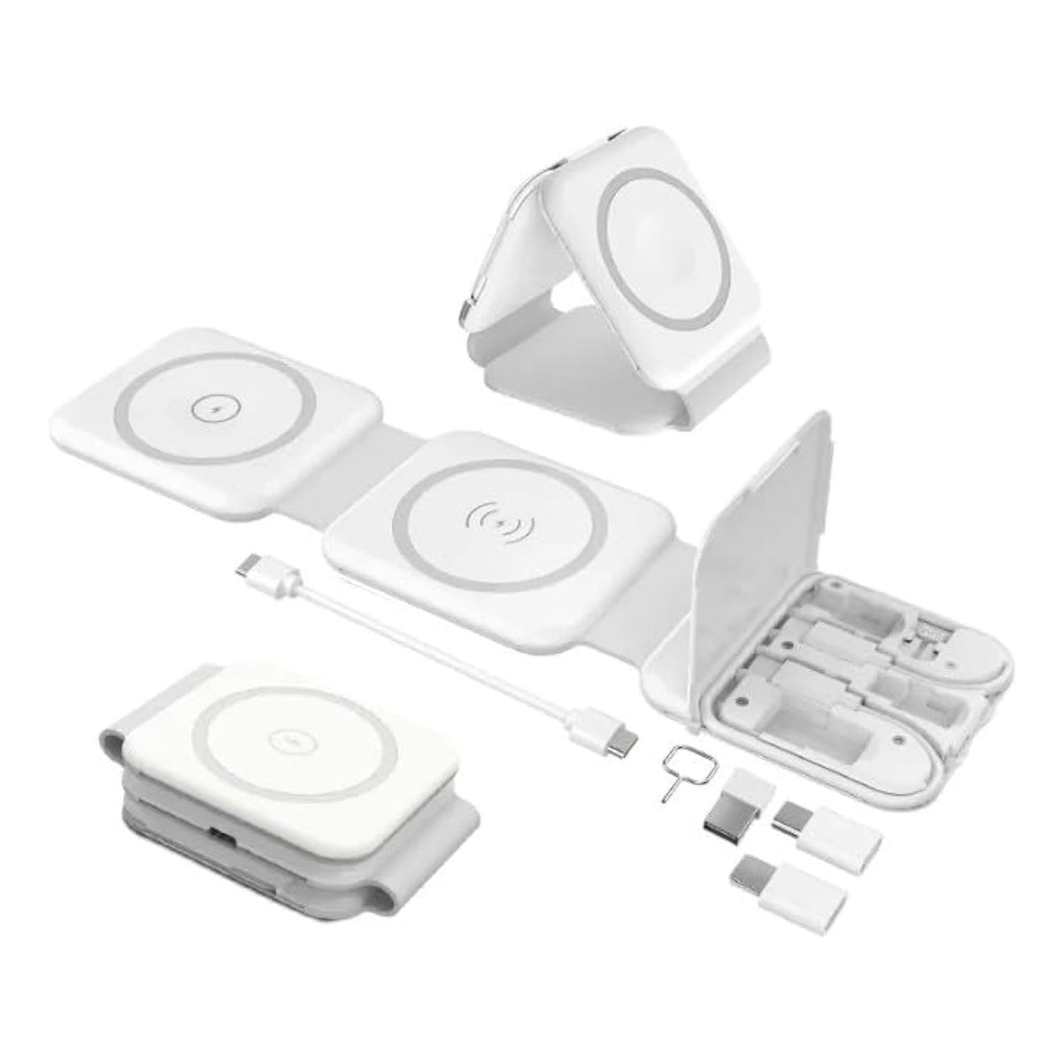 2 In 1 Foldable Magnetic Wireless Charger - Travel Size Charging Pad For Iphone 16 15 14 13 12 Pro Max Plus Watch & Wireless Ear Buds Including Multi Usb Travelling Adapter