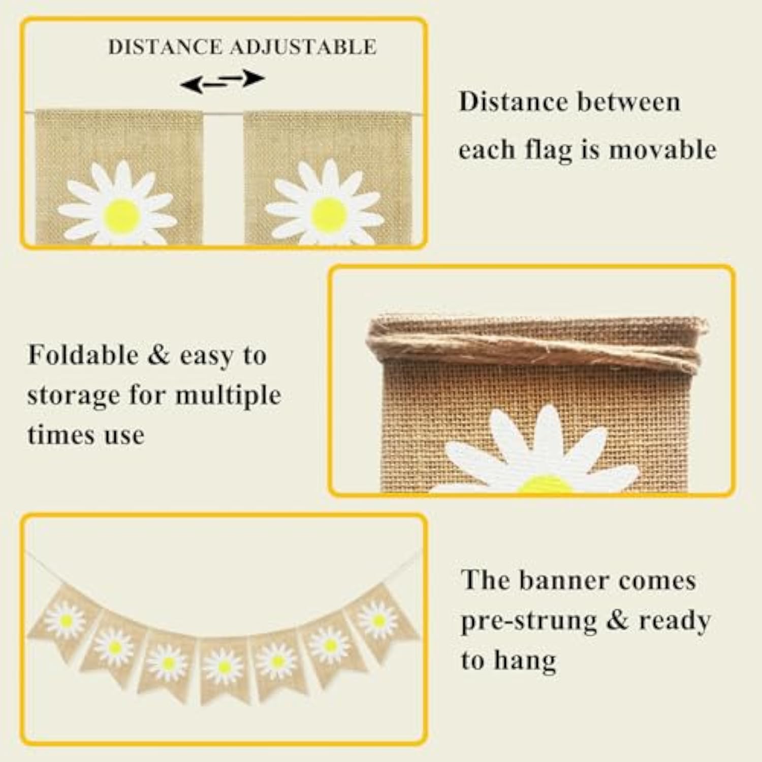 Spring Flower Banner Burlap Rustic Spring Bunting Garland Daisy Flower For Spring Theme Party Decorations Mantel Fireplace Wall Decor