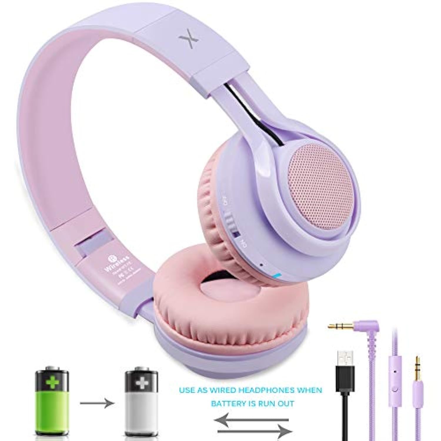 Wt-7S Kids Bluetooth Headphones Light Up, Foldable Stero Wireless Headset With Microphone And Volume Control For Pc/Tablet/Tv/Travel (Purple)