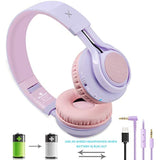 Wt-7S Kids Bluetooth Headphones Light Up, Foldable Stero Wireless Headset With Microphone And Volume Control For Pc/Tablet/Tv/Travel (Purple)