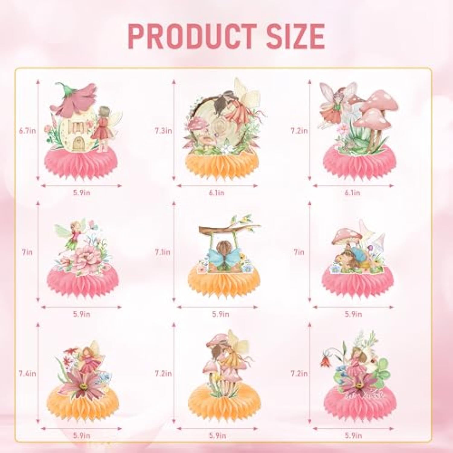 Fairy Honeycomb Centerpieces Birthday Decorations - 9Pcs Fairy Party Centerpieces For Table, Butterfly Flower Fairies Theme Party Decorations, My Fairy First Birthday Baby Shower Supplies